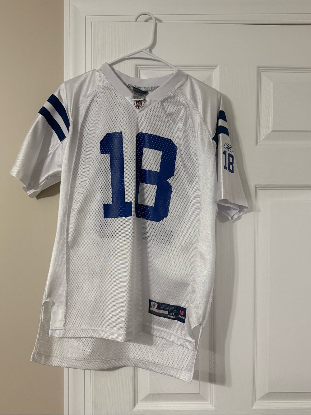 Reebok Men’s White Football Jersey with Blue #18